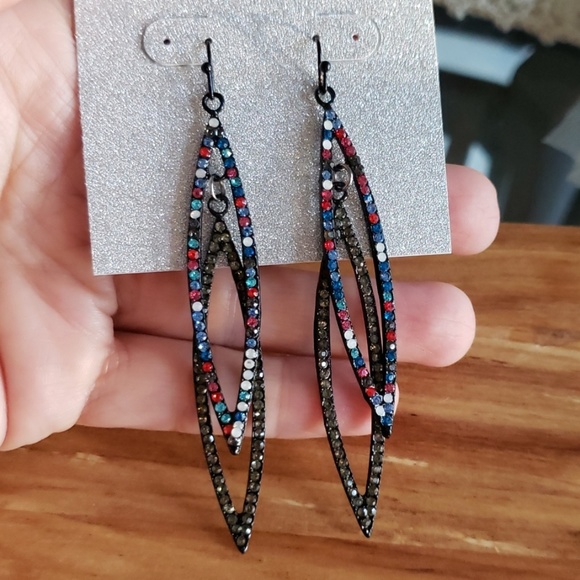 Kohl's Jet tone Multicolored Rhinestone Earrings - Picture 2 of 4